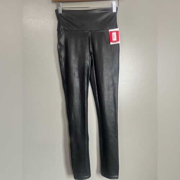 Spanx faux leather leggings black small petite rocker edgy grunge - Picture 5 of 7